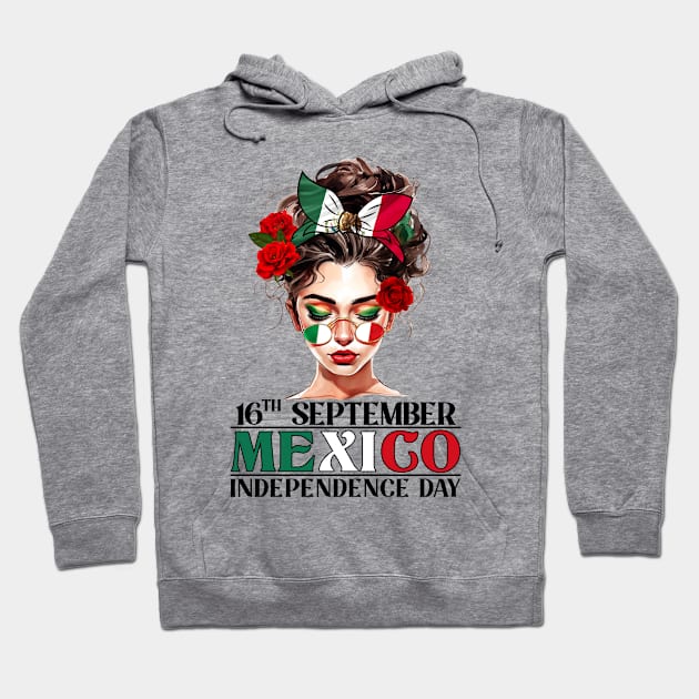 Messy Bun Mexican Flag Independence Day Hoodie by antrazdixonlda